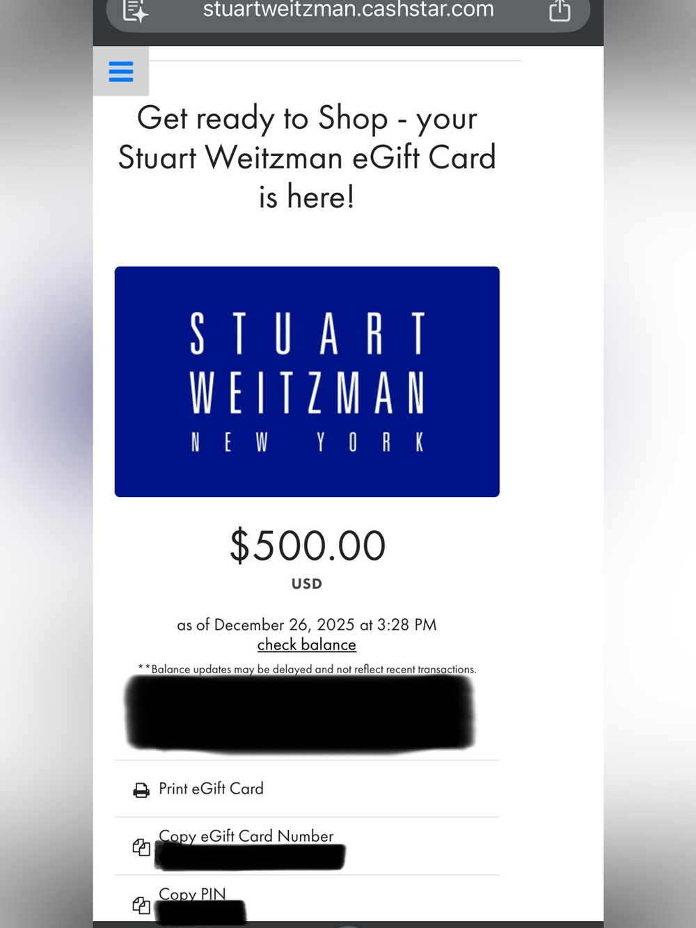 $500 Online Stuart Weitzman Giftcard